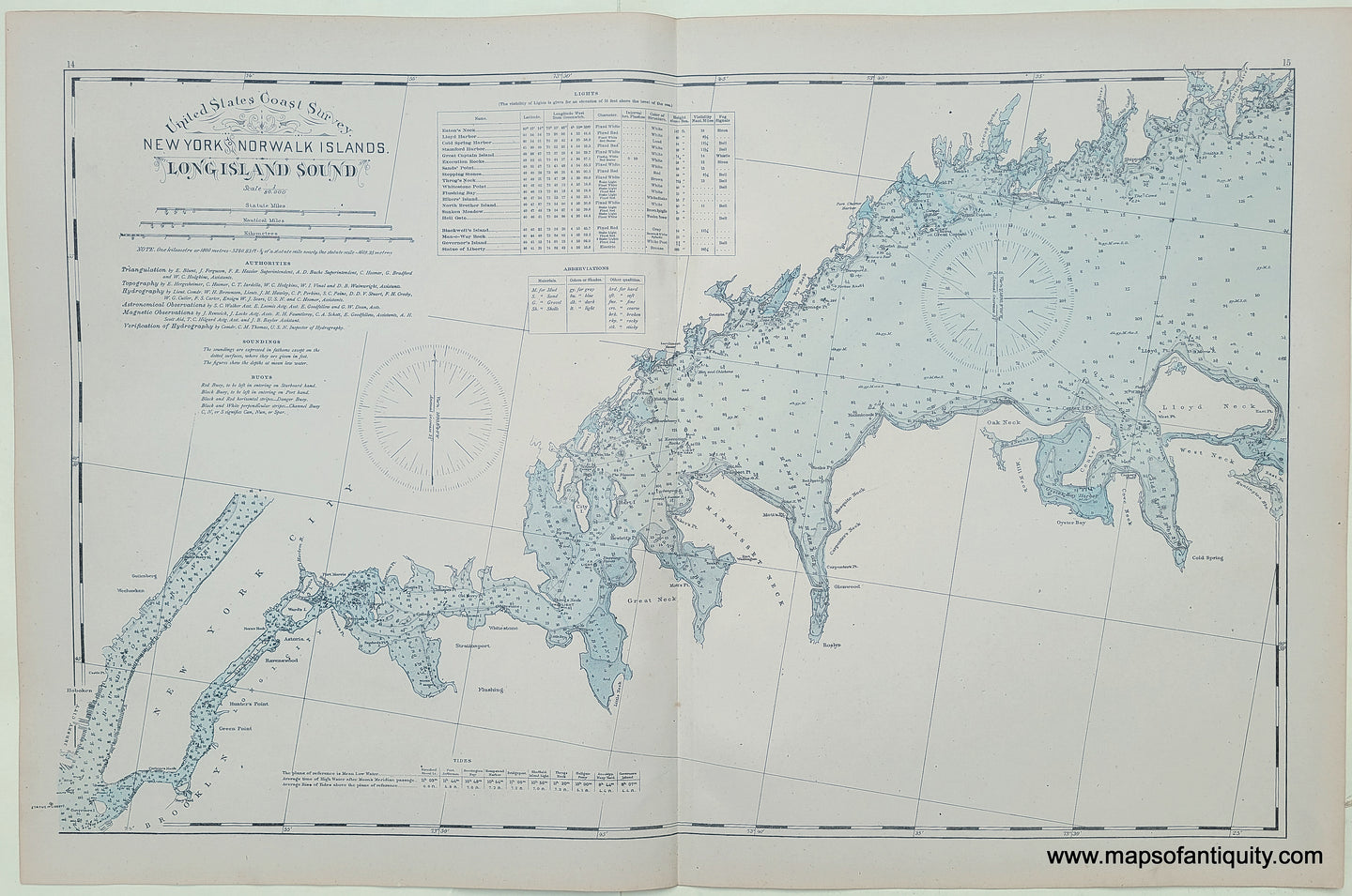 CON462-Antique-Map-United-States-Coast-Survey-New-York-to-Norwalk-Islands-Long-Island-Sound-Connecticut-chart-Hurd-1893-Maps-of-Antiquity