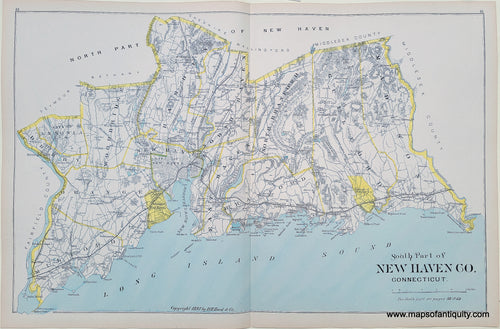 Antique-Hand-Colored-Map-South-Part-of-New-Haven-Co.-Connecticut-Connecticut--1893-D.H.-Hurd-Maps-Of-Antiquity