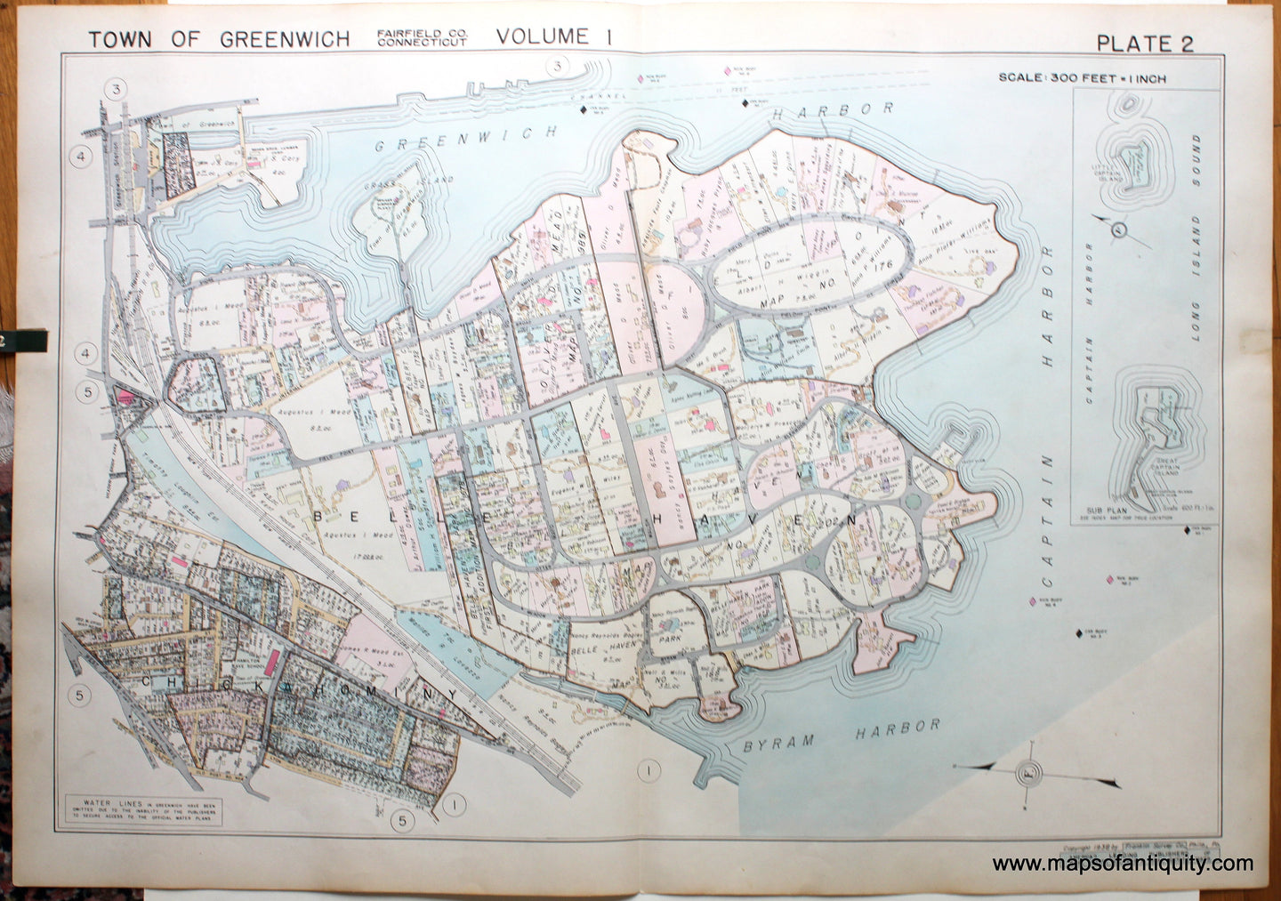 Genuine-Antique-Map-Part-of-Town-of-Greenwich-Fairfield-County-Connecticut-Plate-2-1938-Franklin-Survey-Company-Maps-Of-Antiquity