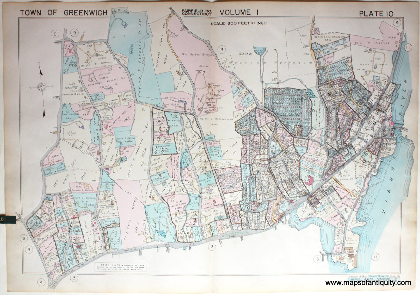 Genuine-Antique-Map-Part-of-Town-of-Greenwich-Fairfield-County-Connecticut-Plate-10-1938-Franklin-Survey-Company-Maps-Of-Antiquity