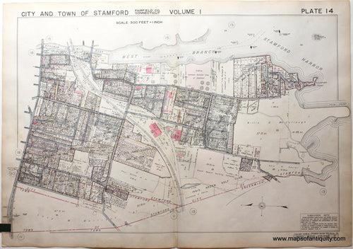 Genuine-Antique-Map-Part-of-City-and-Town-of-Stamford-Fairfield-County-Connecticut-Plate-14-1938-Franklin-Survey-Company-Maps-Of-Antiquity