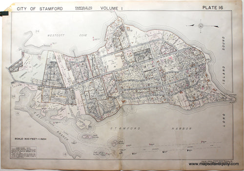 Genuine-Antique-Map-Part-of-City-of-Stamford-Fairfield-County-Connecticut-Plate-16-1938-Franklin-Survey-Company-Maps-Of-Antiquity