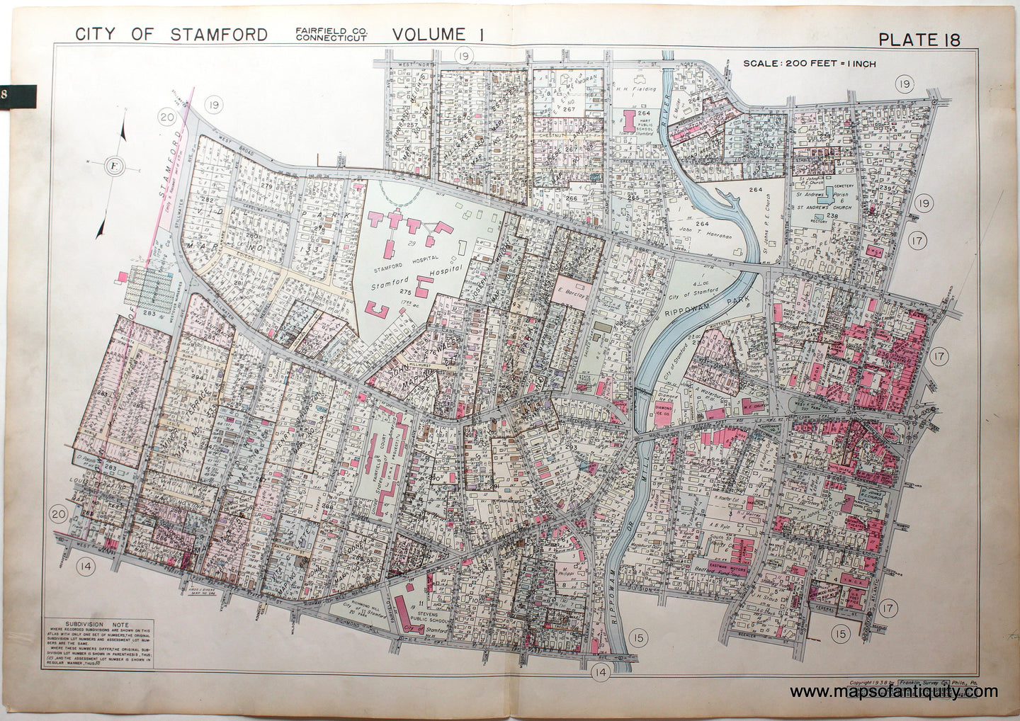 Genuine-Antique-Map-Part-of-City-of-Stamford-Fairfield-County-Connecticut-Plate-18-1938-Franklin-Survey-Company-Maps-Of-Antiquity