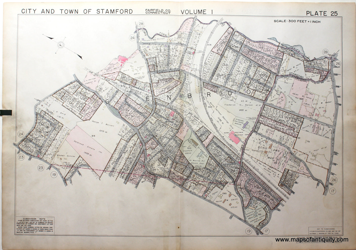 Genuine-Antique-Map-Part-of-Town-of-Stamford-Fairfield-County-Connecticut-Plate-25-1938-Franklin-Survey-Company-Maps-Of-Antiquity