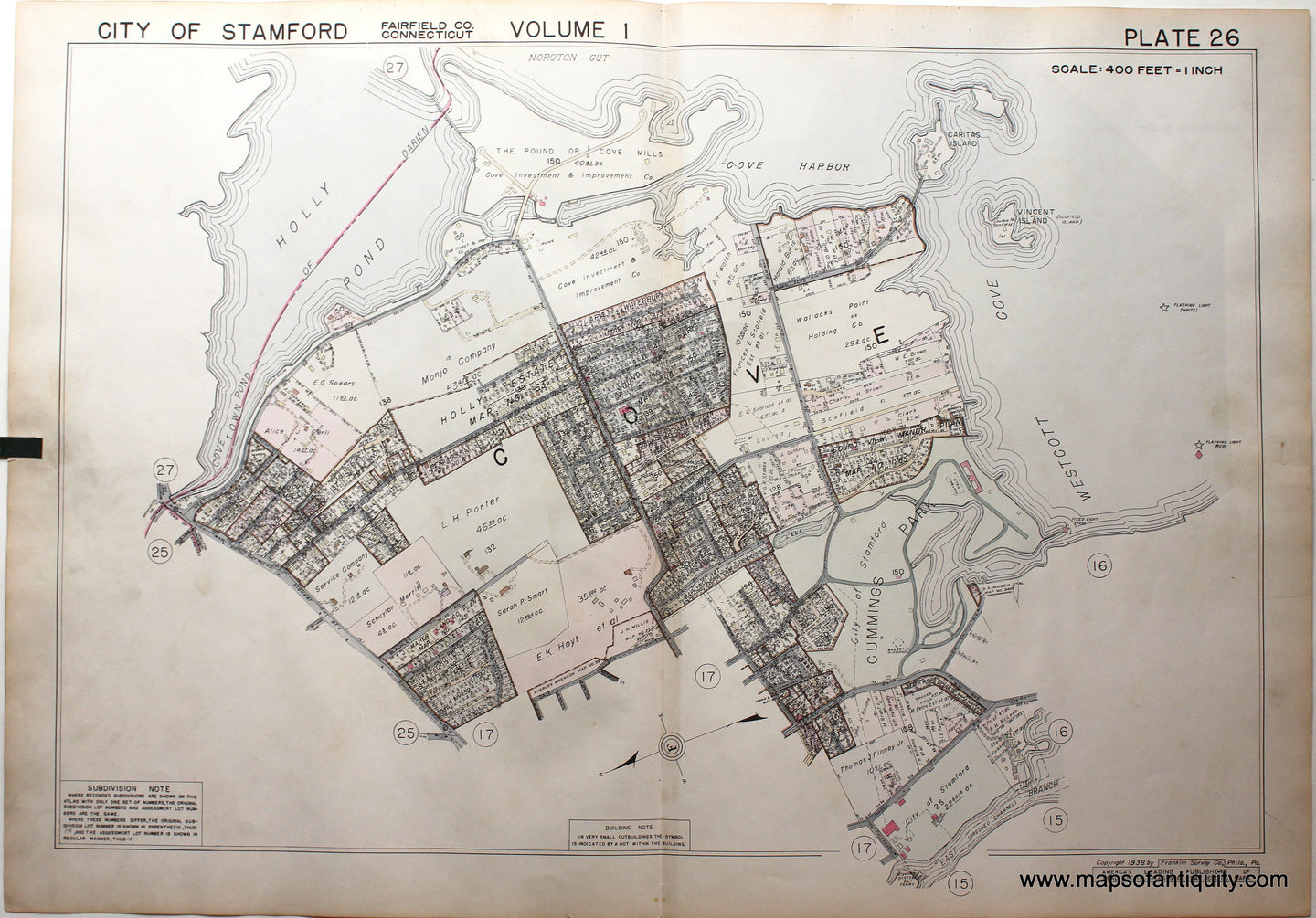 Genuine-Antique-Map-Part-of-Town-of-Stamford-Fairfield-County-Connecticut-Plate-26-1938-Franklin-Survey-Company-Maps-Of-Antiquity