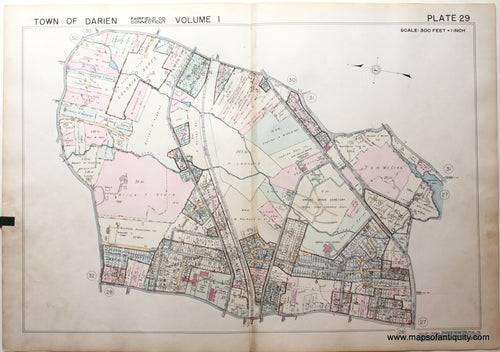 Genuine-Antique-Map-Part-of-Town-of-Darien-Fairfield-County-Connecticut-Plate-29-1938-Franklin-Survey-Company-Maps-Of-Antiquity