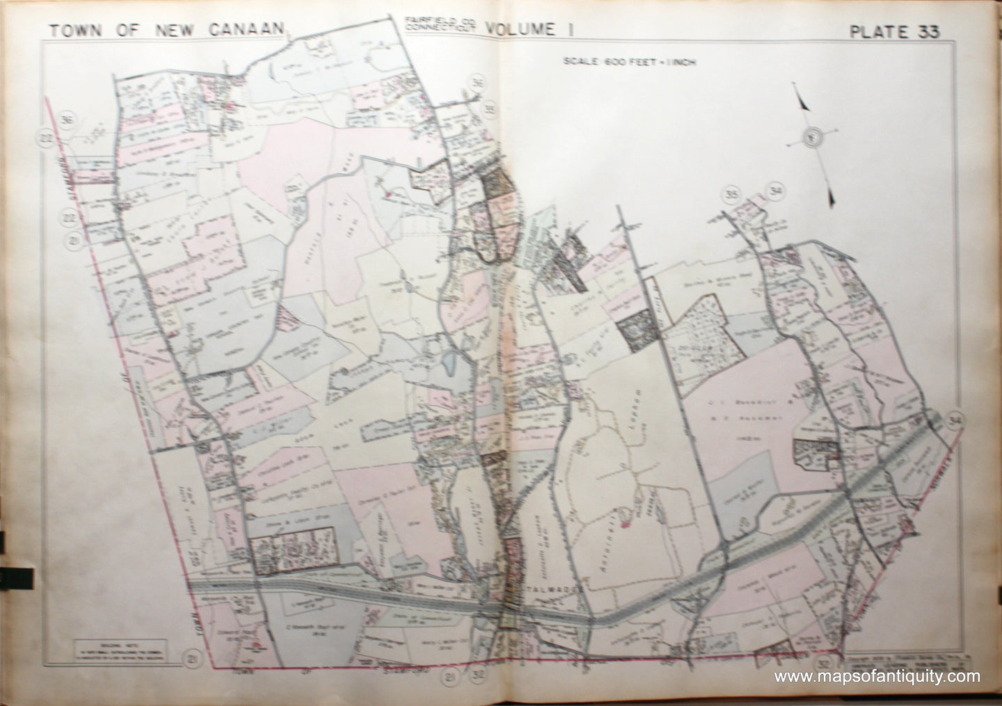 Genuine-Antique-Map-Part-of-Town-of-New-Canaan-Fairfield-County-Connecticut-Plate-33-1938-Franklin-Survey-Company-Maps-Of-Antiquity