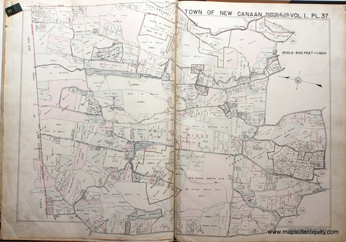 Genuine-Antique-Map-Part-of-Town-of-New-Canaan-Fairfield-County-Connecticut-Plate-37-1938-Franklin-Survey-Company-Maps-Of-Antiquity