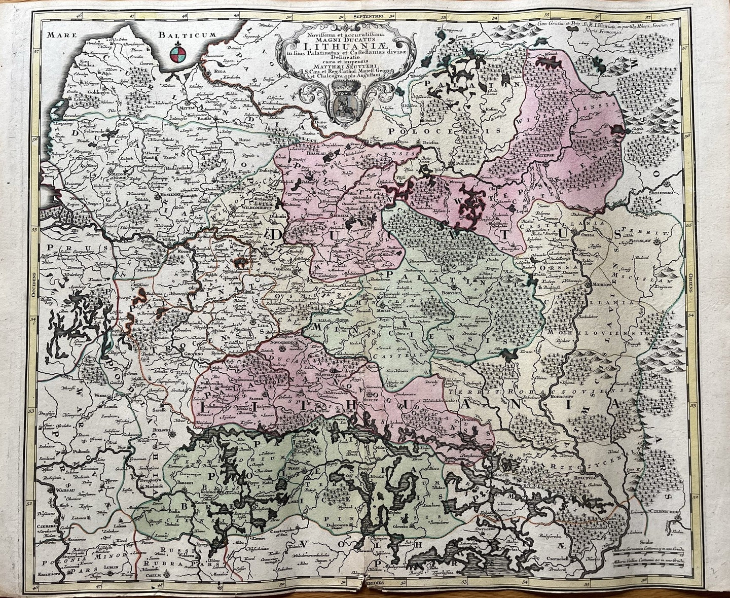 Genuine-Antique-Hand-colored-Map-Poland-Russia-Novisima-et-accuratissima-Magni-Ducatus-Lithuaniae-in-suos-Palatinatus-et-et-Causiellanias-divisae-Delinatio-cura-et-impensis---Seutter-Maps-Of-Antiquity