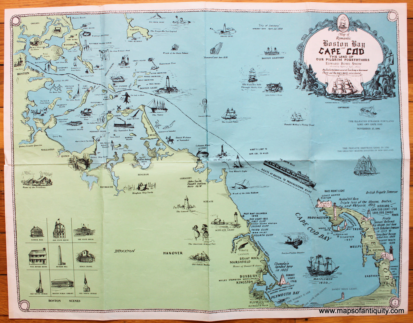 Antique-Map-Pictorial-Map-of-Romantic-Boston-Bay-and-Cape-Cod-the-Land-of-our-Pilgrim-Forefathers-c.-1938?-Charles-OwensMaps-of-Antiquity