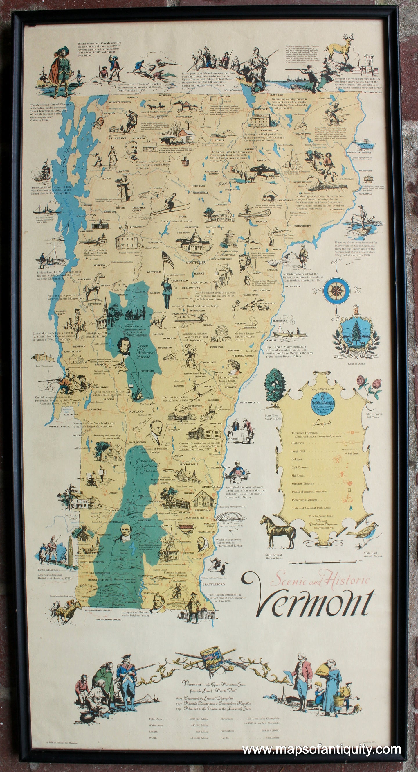Antique-Map-Pictorial-Scenic-and-Historic-Vermont-1964-Vermont-Life-MagazineMaps-of-Antiquity