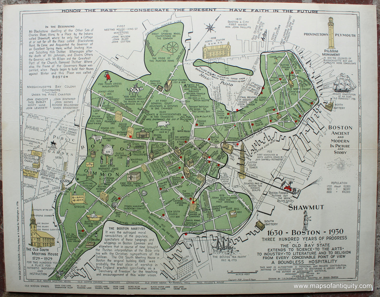 Antique-Map-Pictorial-Boston-from-1630-1928-James-O-FaganMaps-of-Antiquity