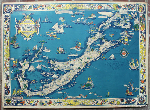 Antique-Map-Pictorial-A-Map-of-the-Bermuda-Islands-1930-Elizabeth-ShurtleffMaps-of-Antiquity