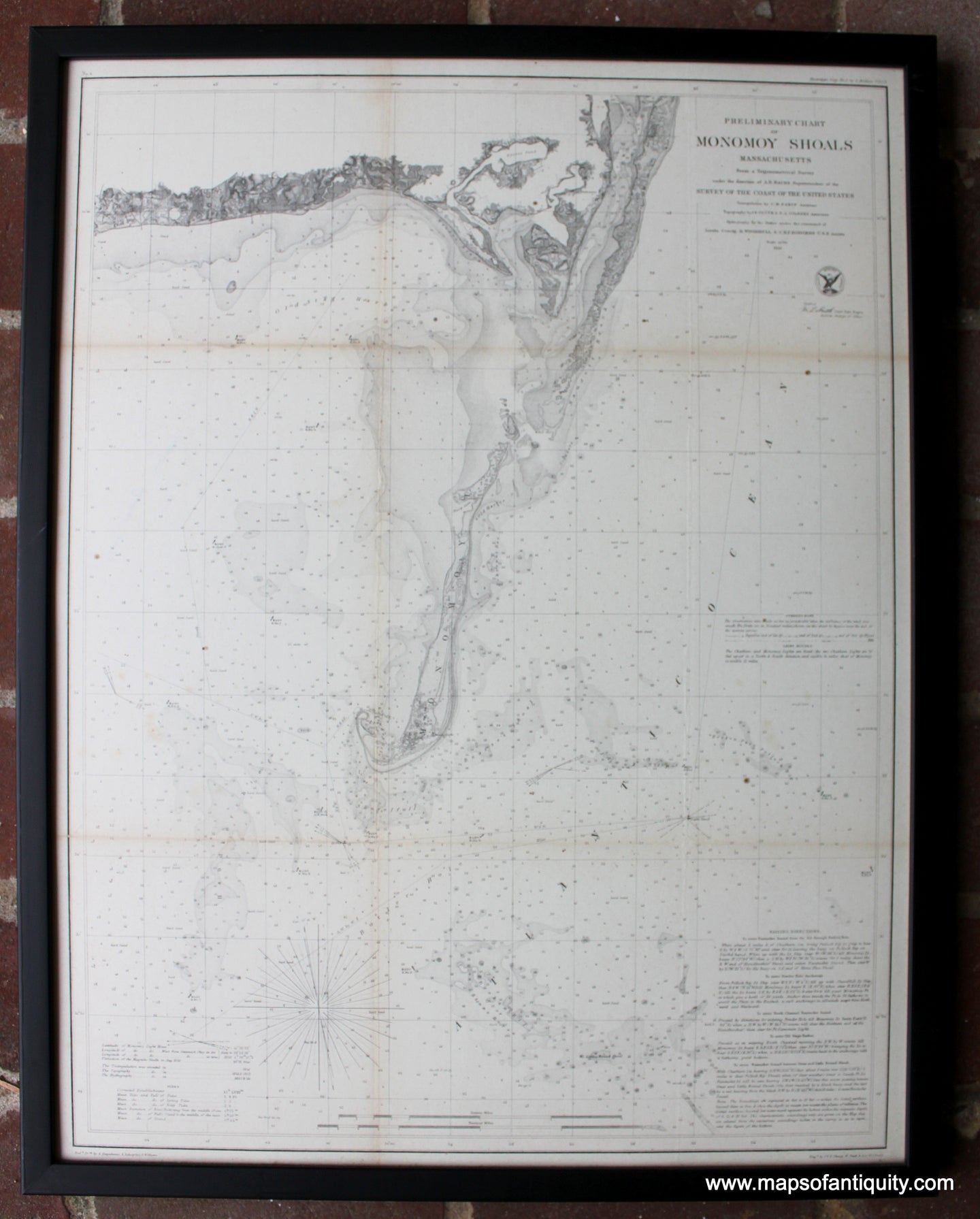 Framed-Antique-Map-Preliminary-Chart-of-Monomoy-Shoals-******-Cape-Cod-Chatham-1856-USCS-Maps-Of-Antiquity