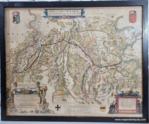 Genuine-Antique-Map-hand-colored-17th-century-canal-Venlo-Rheinberg-Germany-Fossa-Sanctae-Maria-1643-Blaeu-Maps-Of-Antiquity