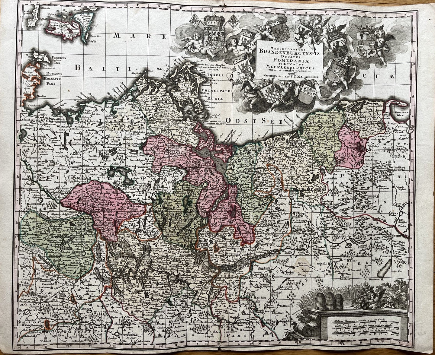 Genuine-Antique-Hand-colored-Map-Germany-Brandenburgens-Ducatus-Pomeraniae-et-Ducatus-Mecklenburgicus--Seutter-Maps-Of-Antiquity