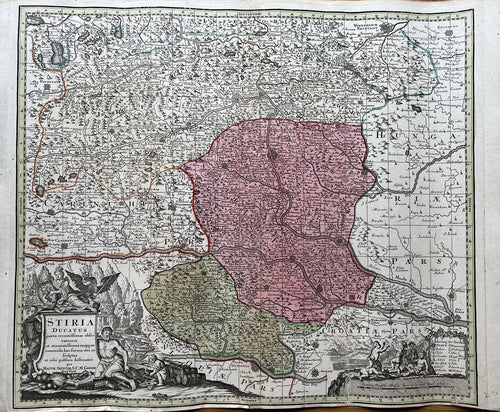 Genuine-Antique-Hand-colored-Map-Stiria-Ducatus-juxta-recentissimas-observationes---Austria---Maps-Of-Antiquity