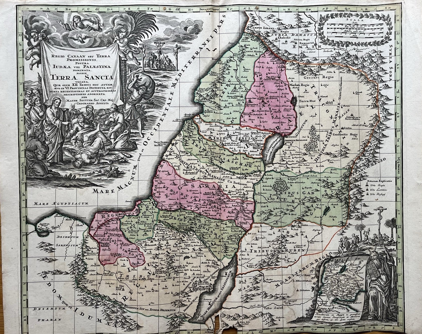 Genuine-Antique-Hand-colored-Map--Holy-Land-Palestine-Judea-Regio-Canaan-seu-Terra-Promissionis-Postea-Judeaea-del-Palatina-Nomenata-Hodi-Terra-Sancta--Seutter-Maps-Of-Antiquity