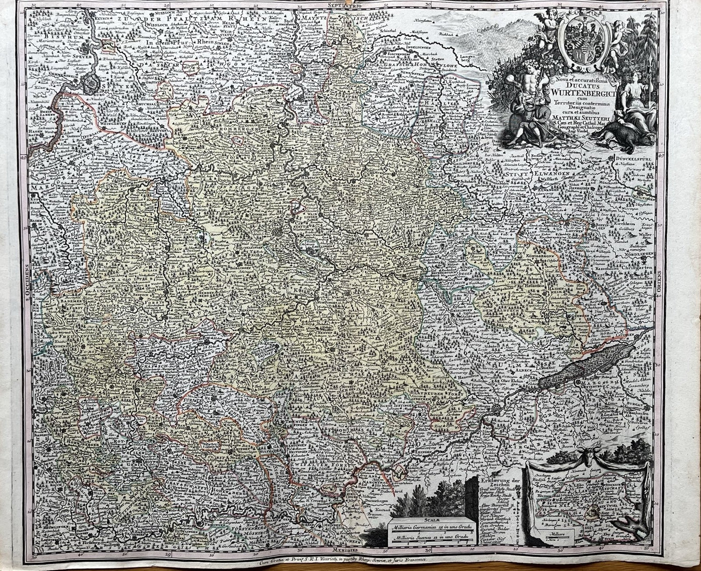 Genuine-Antique-Hand-colored-Map-Nova-et-accuratissima-Ducatus-Wurtenbergici-Germany--Seutter-Maps-Of-Antiquity