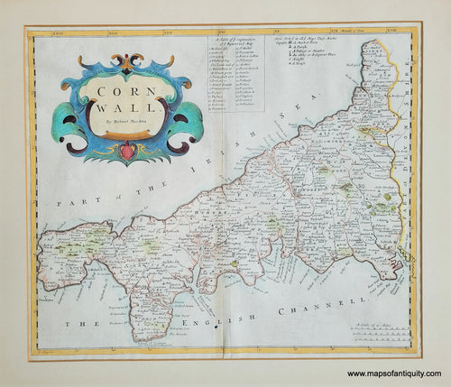 Genuine-Antique-Map-Cornwall---England-1695-1722-Morden-Maps-Of-Antiquity