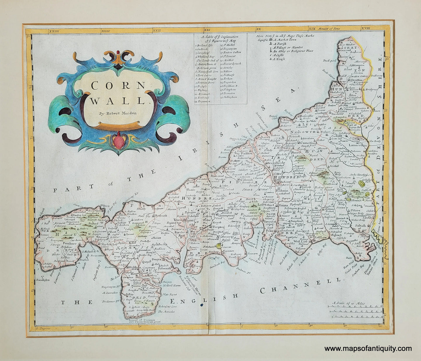 Genuine-Antique-Map-Cornwall---England-1695-1722-Morden-Maps-Of-Antiquity