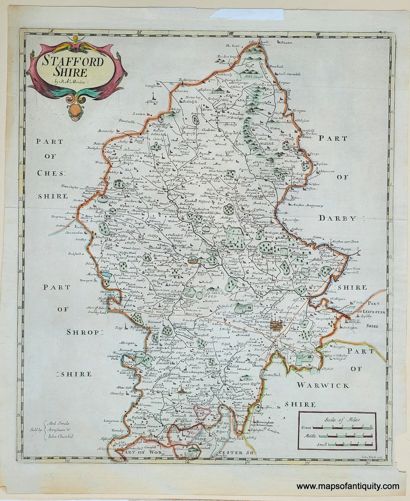 Genuine-Antique-Map-Staffordshire---England-1695-1722-Morden-Maps-Of-Antiquity