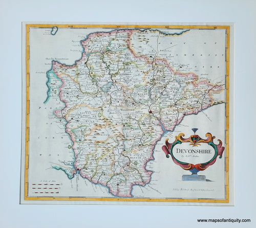 Genuine-Antique-Map-Devonshire---England-1695-1722-Morden-Maps-Of-Antiquity
