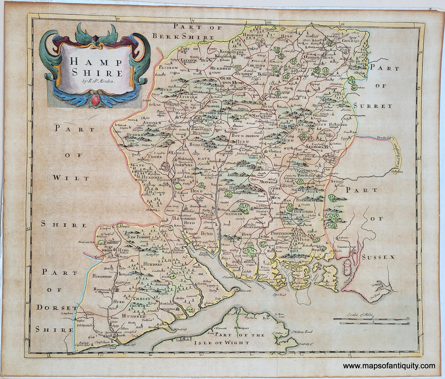 Genuine-Antique-Map-Hampshire---England-1695-1722-Morden-Maps-Of-Antiquity