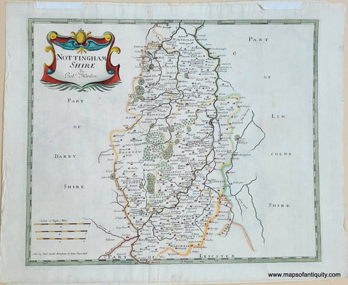 Genuine-Antique-Map-Nottinghamshire---England-1695-1722-Morden-Maps-Of-Antiquity