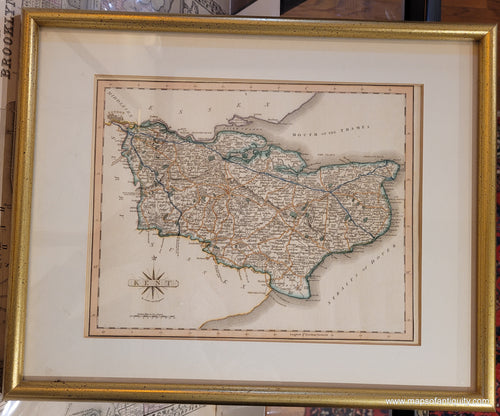 Genuine-Antique-Map-Kent-frame-double-sided---England-1790s-John-Cary-Maps-Of-Antiquity