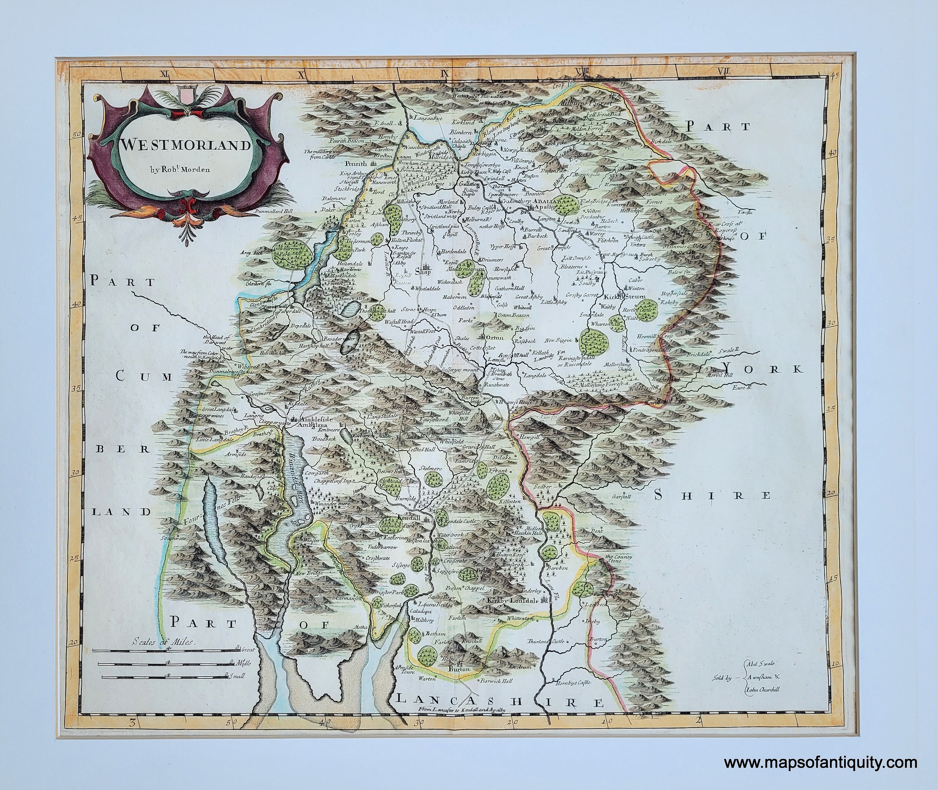 1695 1722 Westmoreland England Antique Map Maps Of Antiquity 1056