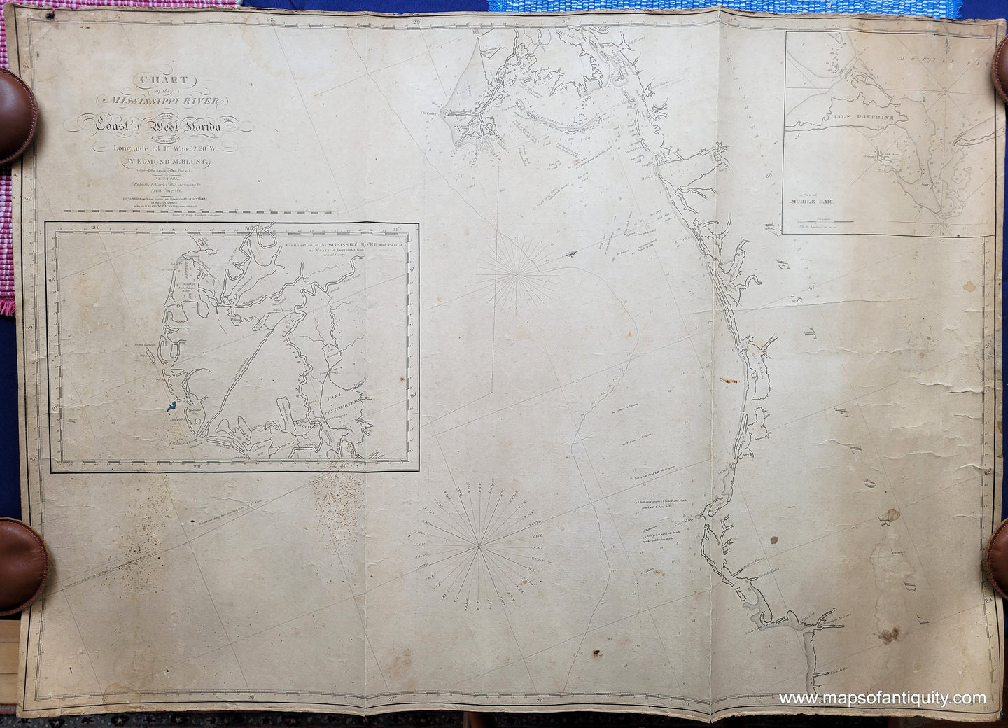 Genuine-Antique-Chart-Chart-of-the-Mississippi-River-and-the-Coast-of-West-Florida-Extending-from-Longitude-83-45W-to-92-20W-1820-Blunt-Maps-Of-Antiquity