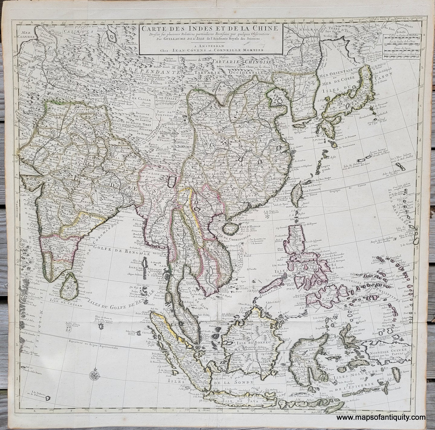 Genuine-Antique-Map-Cartes-des-Indes-et-de-la-Chine-1730-Covens-Mortier-Maps-Of-Antiquity