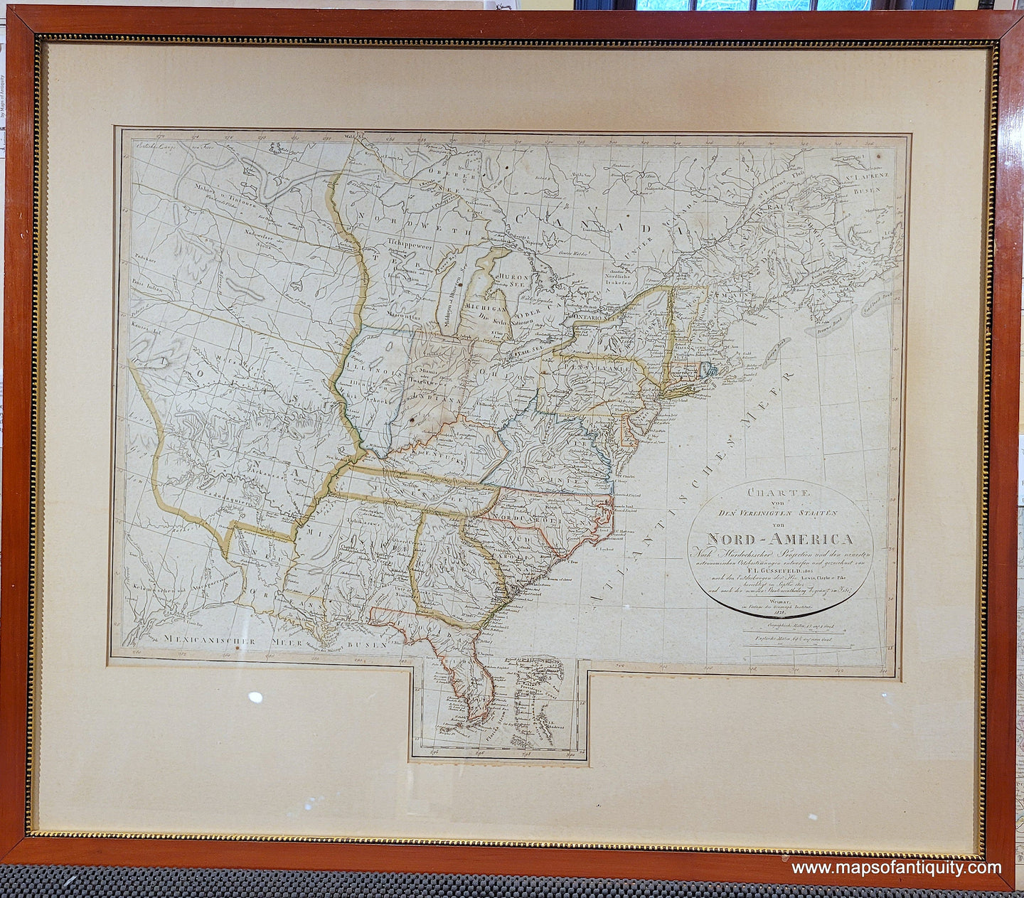 Genuine-Antique-Map-United-States---Charte-von-den-Vereinigten-Staaten-von-Nord-America-nebst-Louisiana-und-Florida-1820-Franz-Ludwig-Gussefeld--Maps-Of-Antiquity
