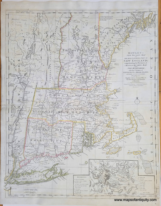 Genuine-Antique-Map-Bowles-New-Pocket-Map-of-the-Most-Inhabited-Part-of-New-England-1776-Bowles-Maps-Of-Antiquity
