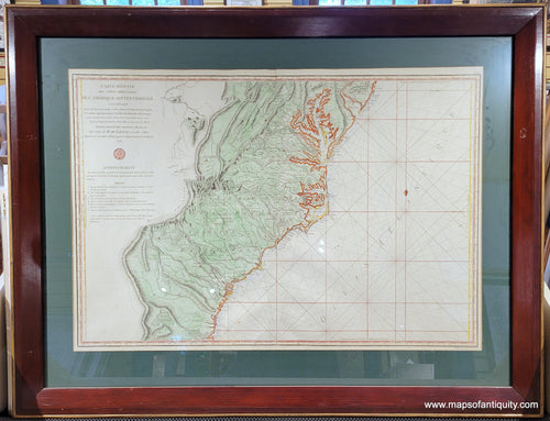 Genuine-Antique-Map-Atlantic-Coast---Carte-Reduite-des-Cotes-Orientales-de-l-Amerique-Septentrionale-contenant-partie-du-Nouveau-Jersey-la-Pen-sylvanie-le-Mary-land-la-Virginie-la-Caroline-septentrionale-la-Caroline-meridionale-et-la-Georgie-1778-Depot-General-de-la-Marine-Antoine-de-Sartine-Maps-Of-Antiquity