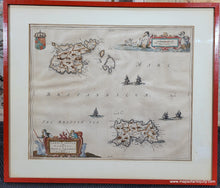 Load image into Gallery viewer, Genuine-Antique-Map-Islands-of-Jersey-and-Guernsey---Sarnia-Insula-vulgo-Garnsey-et-Insula-Caesarea-venacule-Jarsey-1648-Johannes-Blaeu-Maps-Of-Antiquity
