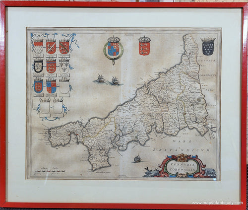Genuine-Antique-Map-Cornwall-England---Cornubia-sive-Cornwallia-1659-Johannes-Blaeu-Maps-Of-Antiquity