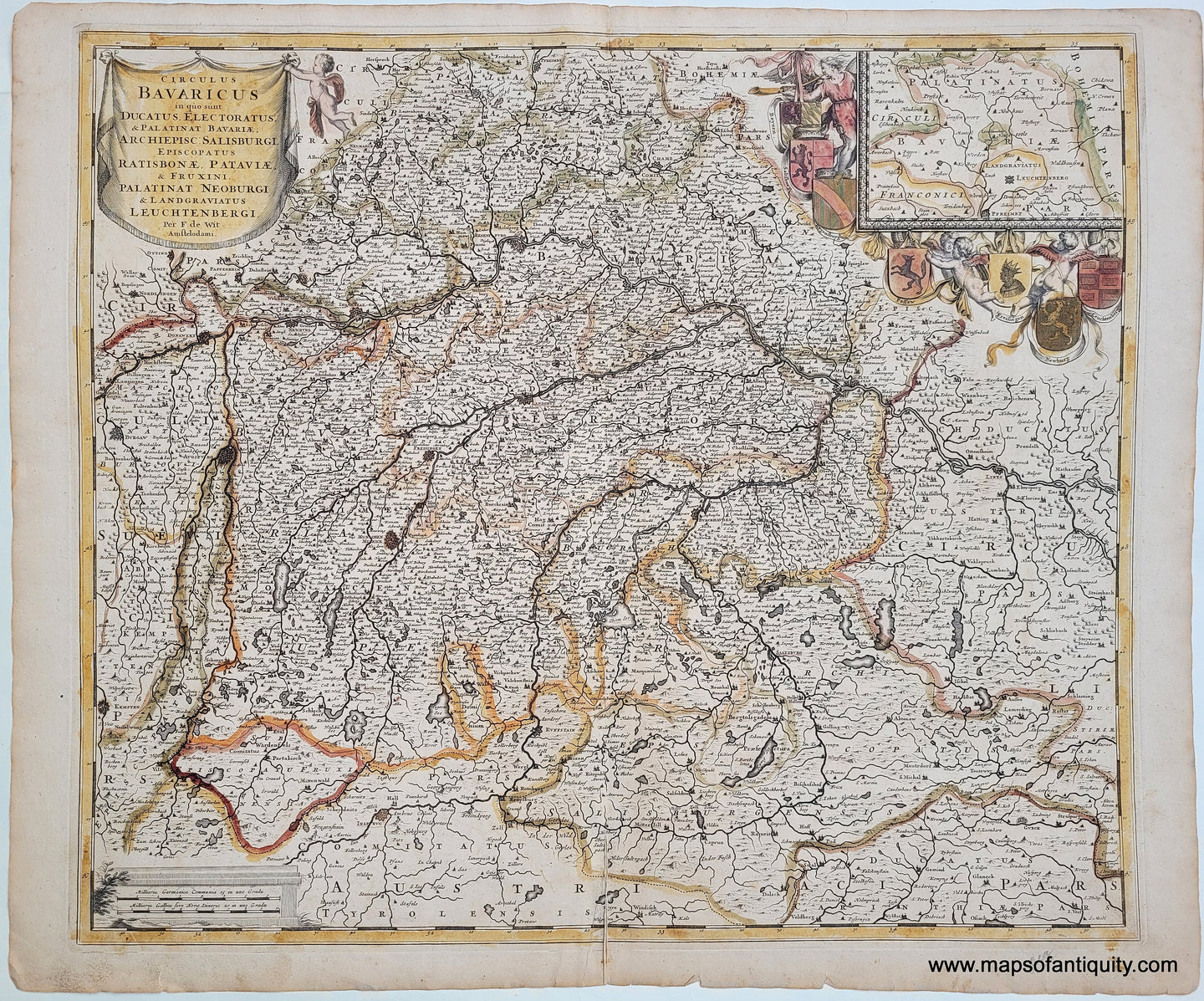 Genuine-Antique-Map-Bavaria---Circulus-Bavaricus-in-quo-sunt-Ducatus-Electoratus-Palatinat-Bavariae-1680-Frederik-de-Wit-Maps-Of-Antiquity