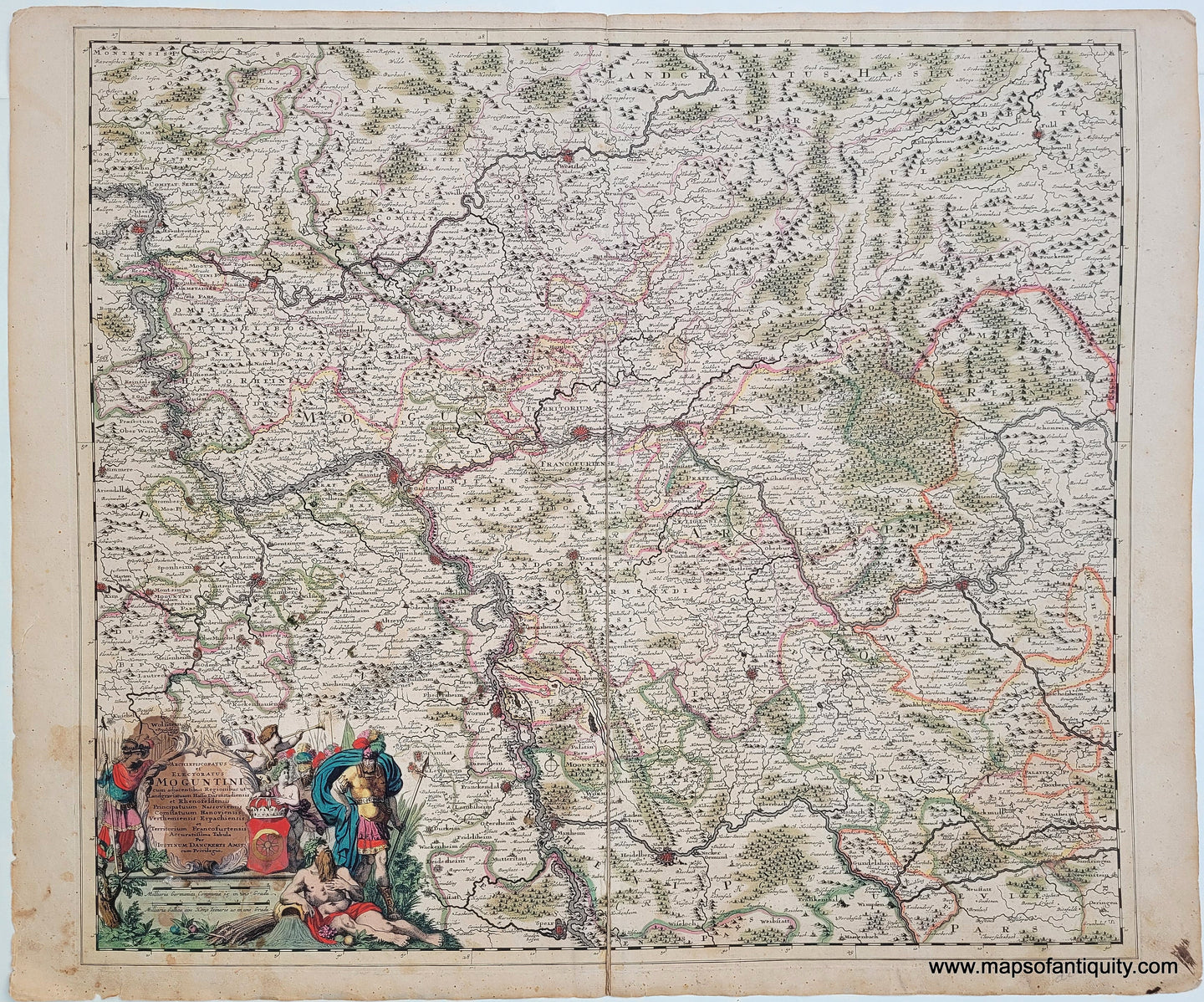 Genuine-Antique-Map-Germany-near-Frankfurt---Archiepiscopatus-et-electoratus-Moguntini-cum-adjacentibus-regionibus-ut-landgraviatuum-Hasso-Darmstadiensis-et-Rhenofeldensis-1700-Danckerts-Maps-Of-Antiquity
