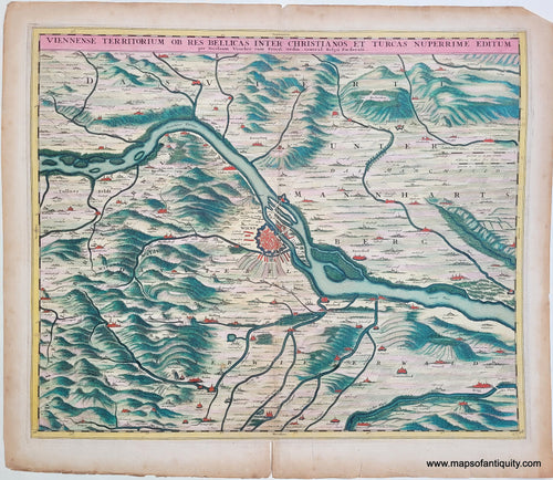 Genuine-Antique-Map-Austria-near-Vienna---Viennense-Terrritorum-ob-res-Bellicas-inter-Christianos-et-Turcas-Nuperrime-Editum-1683-Visscher-Maps-Of-Antiquity