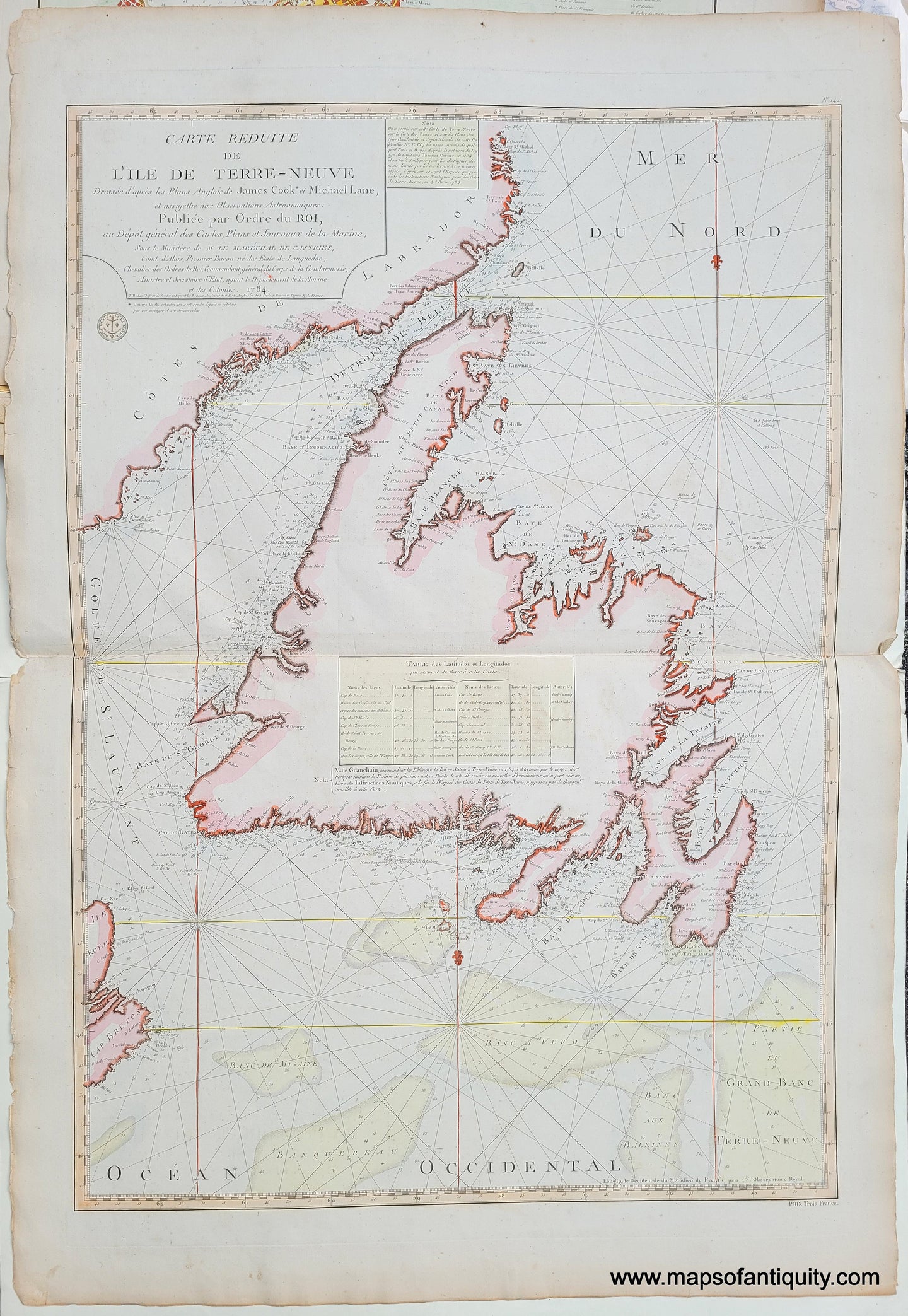 Genuine-Antique-Map-Newfoundland---Carte-reduite-de-l-Ile-de-Terre-Neuve-1784-Depot-General-de-la-Marine-Maps-Of-Antiquity