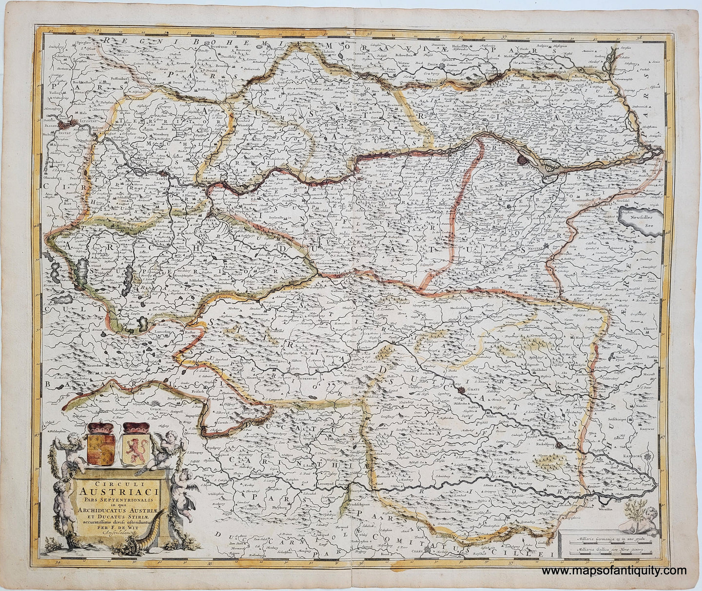 Genuine-Antique-Map-Austria---Circuli-Austriaci-pars-Septentrionalis-1680-Frederik-de-Wit-Maps-Of-Antiquity
