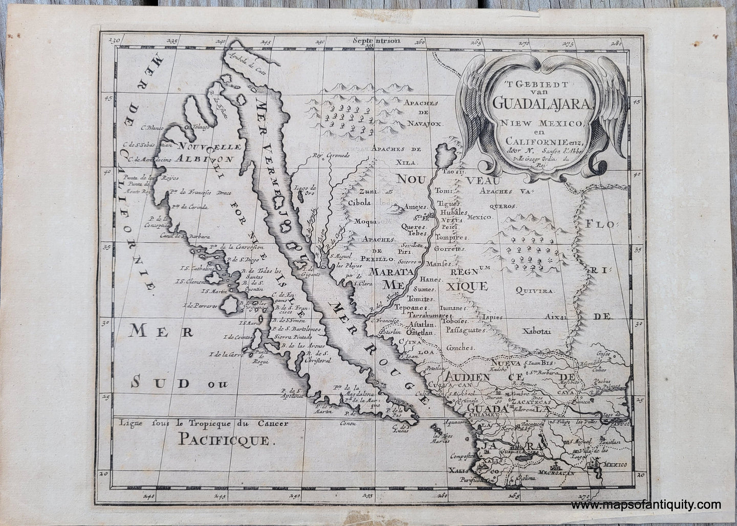 Genuine-Antique-Map-T-Gebiedt-van-Guadalajara-Niew-Mexico-en-Californieenz-1665-Sanson-Maps-Of-Antiquity