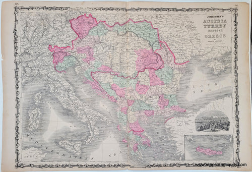Antique-Hand-Colored-Map-Johnson's-Austria-Turkey-in-Europe-and-Greece-Europe--1863-Johnson-and-Ward-Maps-Of-Antiquity