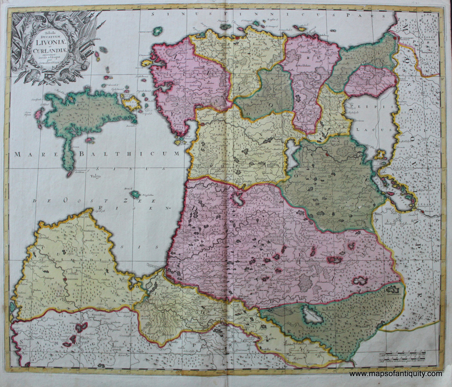 Antique-Hand-Colored-Map-Tabula-Ducatuum-Livoniae-et-Curlandiae---Estonia-and-Latvia-******-Europe-Europe-General-circa-1700's-Valck-Maps-Of-Antiquity