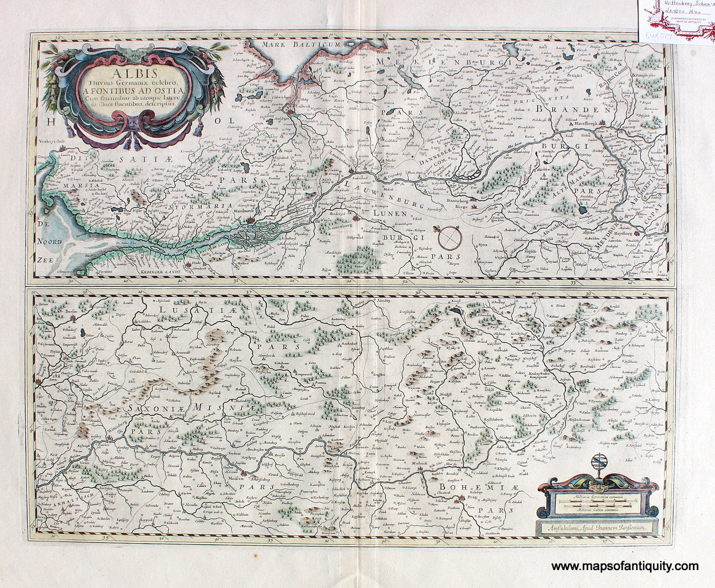 Antique-Hand-Colored-Map-Albis-Fluvius-Germania-celebris-A-Fontibus-ad-Ostia-**********-Europe-Germany-1640-Jansson-Maps-Of-Antiquity