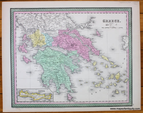 Antique-Hand-Colored-Map-Greece.--Europe-Greece-1850-Cowperthwait-Maps-Of-Antiquity