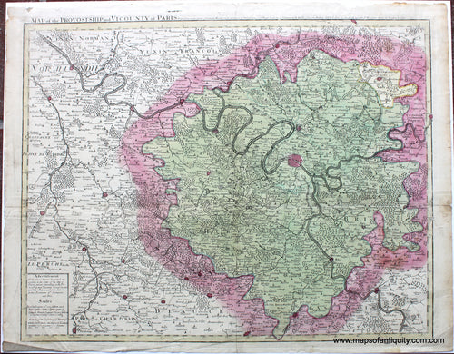 Antique-Hand-Colored-Map-Map-of-Provostship-and-Vicounty-of-Paris--**********-Europe-France-1713-Senex-Maps-Of-Antiquity