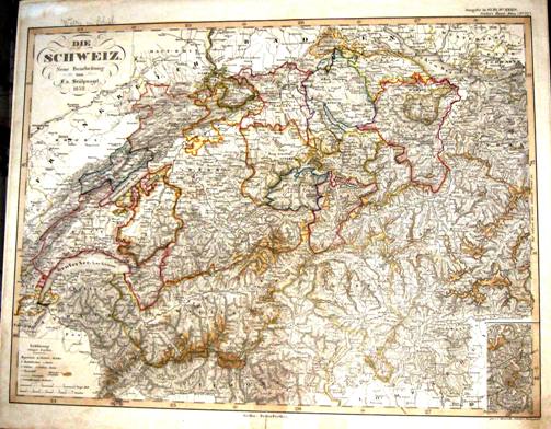Antique-Hand-Colored-Map-Die-Schweiz-**********-Europe-Switzerland-1855-Stieler-Maps-Of-Antiquity